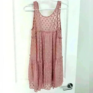 Free People  Sheer Pink and Gold Boho mini dress/beach coverup XS